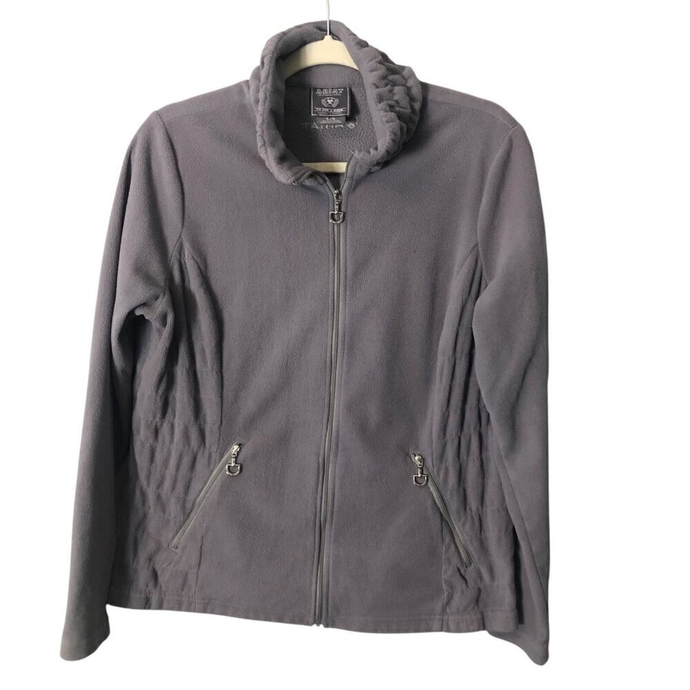 Ariat Quilted Fleece Zip Jacket Women's size L Gray Embroidered Hi Neck Gorpcore
